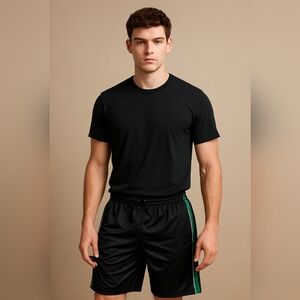 S) Men’s Black & Green Athletic Shorts Size L | Lightweight Activewear